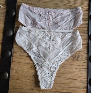 Victoria's Secret Ivory Pink High Waist Lace Thong Dream Angels Thong Sz XS